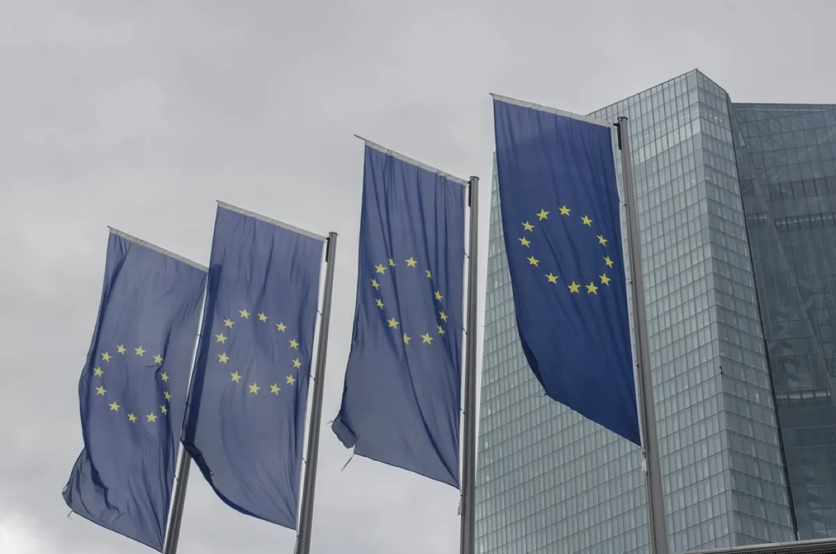 Vlaggen van de Europese Unie voor een gebouw